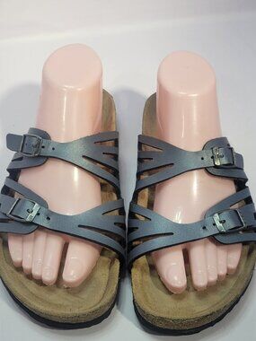 Birkenstock Granada Unisex Size 39 L8 M6 R Silver Birko Flor Double Straps